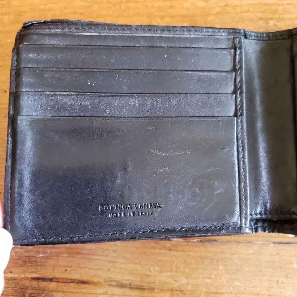 Bottega Veneta Intrecciato Weave Lambskin Bifold Wallet Black Men Unisex